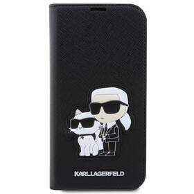 Pouzdro na mobil flipové Karl Lagerfeld PU Saffiano Karl and Choupette NFT Book na iPhone 14 Pro (KLBKP14LSANKCPK) černé