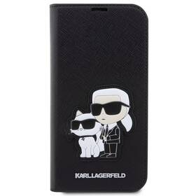 Pouzdro na mobil flipové Karl Lagerfeld PU Saffiano Karl and Choupette NFT Book na iPhone 14 Pro černá barva
