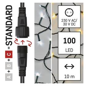 EMOS 100 LED Standard, 10 m, venkovní, teplá/studená bílá, časovač