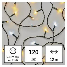 Vánoční osvětlení EMOS 120 LED řetěz, 12 m, venkovní i vnitřní, teplá/studená bílá, časovač 
