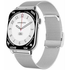 Chytré hodinky ARMODD Prime - stříbrné s kovovým řemínkem + silikonový řemínek (9108)