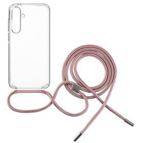 Kryt na mobil FIXED Pure Neck s růžovou šňůrkou na krk na Samsung Galaxy A55 5G (FIXPUN-1263-PI) průhledný