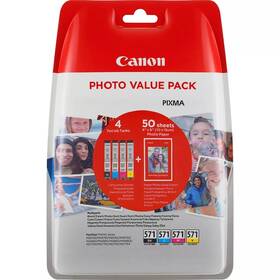 Inkoustová náplň Canon CLI-571, 500 stran + 50x PP-201 Photo Value Pack, CMYK (0386C006)