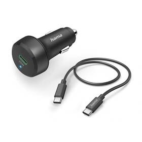 Adaptér do auta Hama 25 W, USB-C PD/QC + kabel USB C 1 m (201614) černý