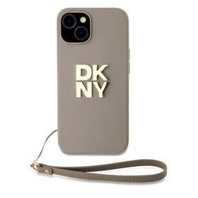 Kryt na mobil DKNY Leather Stack Strap Wrist na Apple iPhone 14 béžová barva
