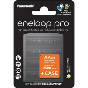 Baterie nabíjecí Panasonic Eneloop Pro AA, HR06, 2500mAh, Ni-MH, blistr 4ks + Cestovní pouzdro na 4ks nabíjecích baterii (BK-3HCDEC4BE)