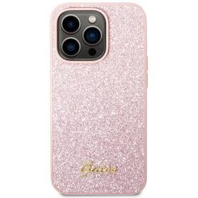 Kryt na mobil Guess Glitter Flakes Metal Logo na Apple iPhone 14 Pro (GUHCP14LHGGSHP) růžový