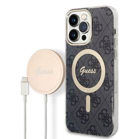 Kryt na mobil Guess 4G MagSafe na Apple iPhone 14 Pro Max + bezdrátová nabíječka černá barva
