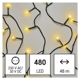 Vánoční osvětlení EMOS 480 LED cherry řetěz - kuličky, 48 m, venkovní i vnitřní, teplá bílá, časovač 
