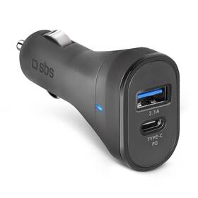 Adaptér do auta SBS USB-A/USB-C, 10 W, 2,1 A/3,1 A černá barva
