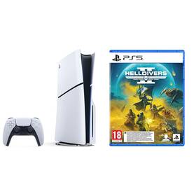 Set výrobků Sony Herní konzole Sony PlayStation 5 (typ modelu - slim) - bílá + Hra Sony PlayStation 5 Helldivers II