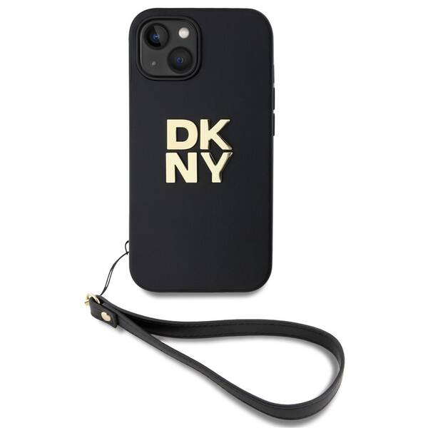 Kryt na mobil DKNY Leather Stack Strap Wrist na Apple iPhone 15 černá barva
