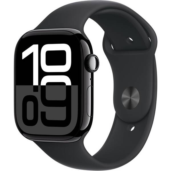 Chytré hodinky Apple GPS + Cellular 46mm pouzdro z klavírně černého hliníku - černý sportovní řemínek - S/M 
