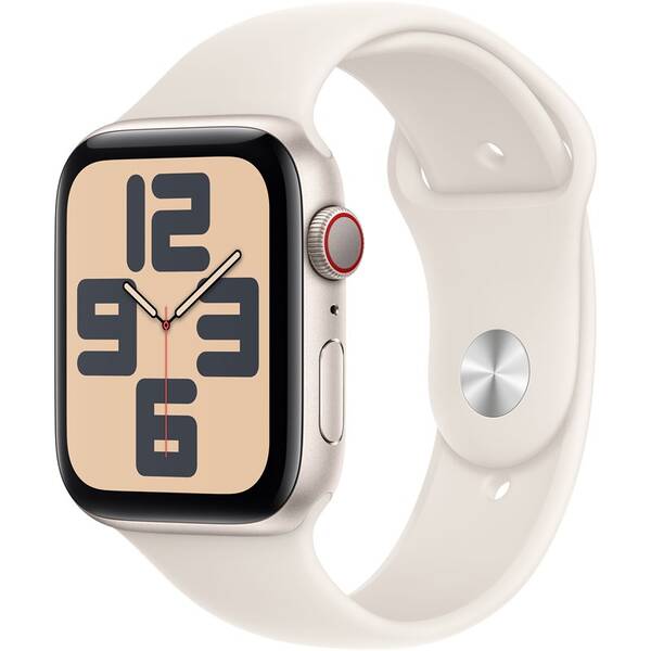 Chytré hodinky Apple GPS + Cellular 44mm pouzdro z hvězdně bílého hliníku - hvězdně bílý sportovní řemínek - S/M 
