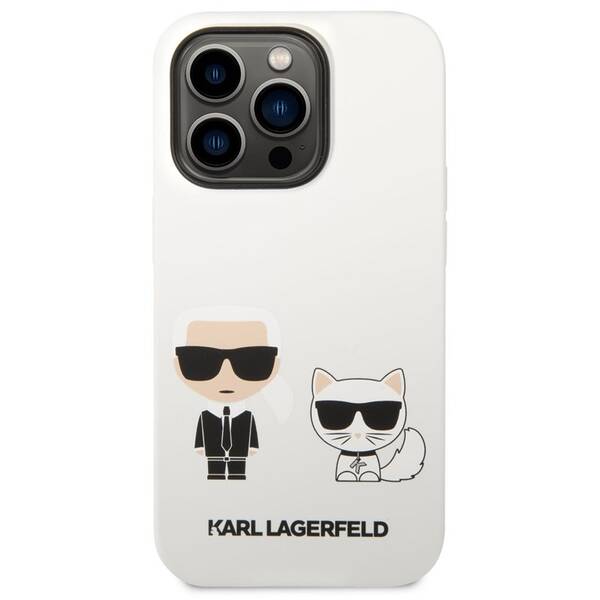 Kryt na mobil Karl Lagerfeld and Choupette Liquid Silicone na Apple iPhone 14 Pro Max bílá barva
