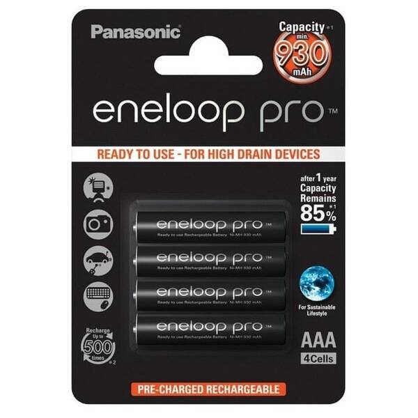 Baterie nabíjecí Panasonic Eneloop Pro AAA, HR03, 930mAh, Ni-MH, blistr 4ks 
