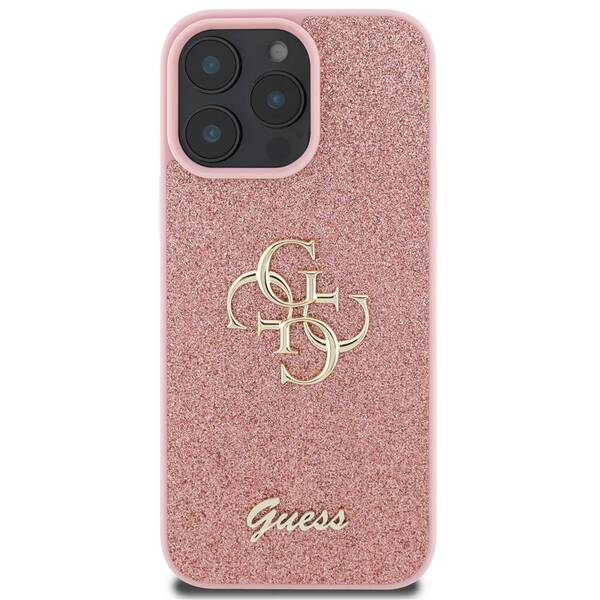 Kryt na mobil Guess PU Fixed Glitter 4G Metal Logo na Apple iPhone 16 Pro Max růžová barva
