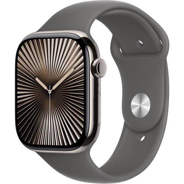 Chytré hodinky Apple GPS + Cellular 46mm pouzdro z přírodního titanu - skálově šedý sportovní řemínek - M/L 
