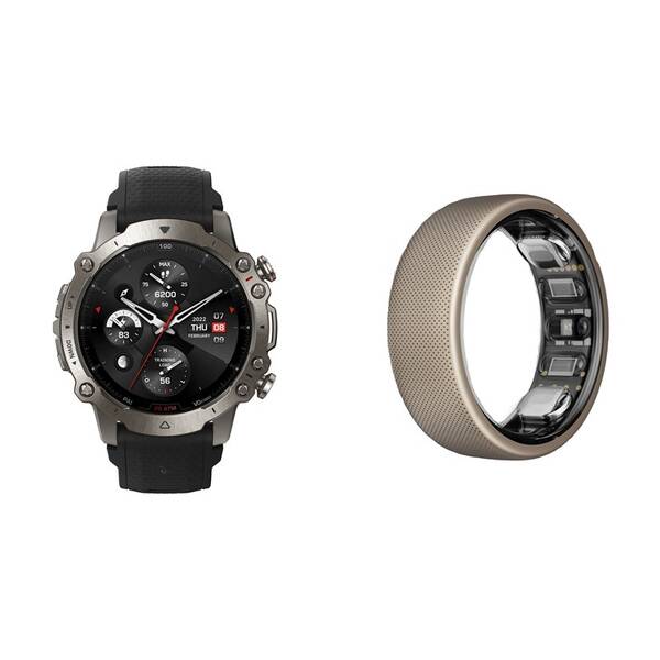 Set výrobků Amazfit Chytré hodinky Amazfit Falcon - černé + Chytrý prsten Amazfit Helio Ring vel. 10 - titanium 
