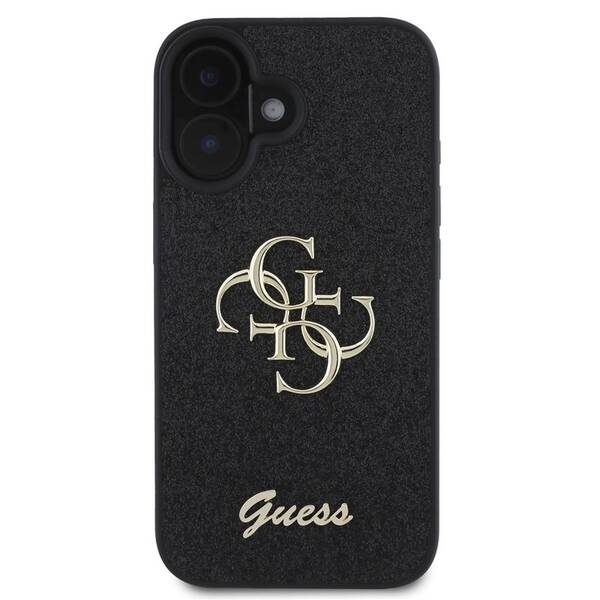 Kryt na mobil Guess Fixed Glitter 4G Metal Logo na Apple iPhone 16 černá barva
