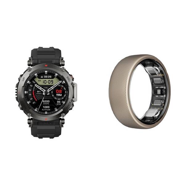 Set výrobků Amazfit Chytré hodinky Amazfit T-Rex Ultra - černé + Chytrý prsten Amazfit Helio Ring vel. 12 - titanium 
