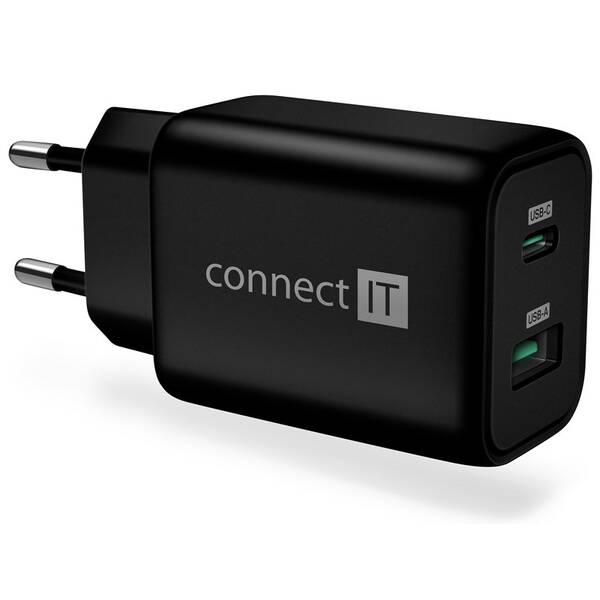 Nabíječka do sítě Connect IT Wanderer2 GaN, 1× USB-C + 1x USB-A, 33W PD černá barva
