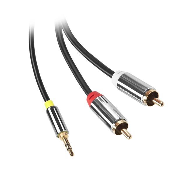 Kabel GoGEN Jack 3,5mm / 2x Cinch, 1,5m, pozlacené konektory černá barva
