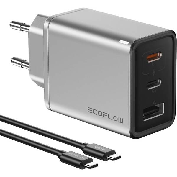 Nabíječka do sítě EcoFlow RAPID 65W GaN, 2x USB-C/1x USB-A černá barva
