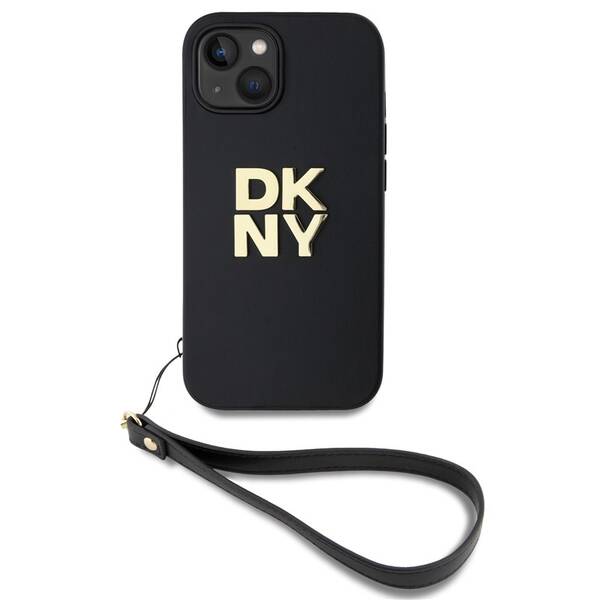 Kryt na mobil DKNY Leather Stack Strap Wrist na Apple iPhone 13 černá barva
