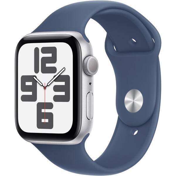 Chytré hodinky Apple GPS 44mm pouzdro ze stříbrného hliníku - denimový sportovní řemínek - M/L 
