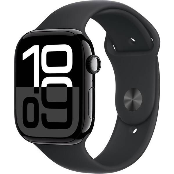 Chytré hodinky Apple GPS 46mm pouzdro z klavírně černého hliníku - černý sportovní řemínek - S/M 
