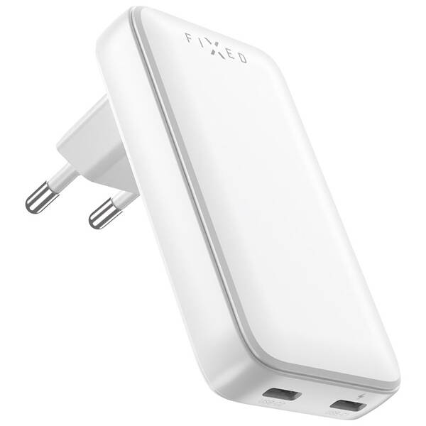 Nabíječka do sítě FIXED Slim, 2xUSB-C, GaN, PD, 45W bílá barva
