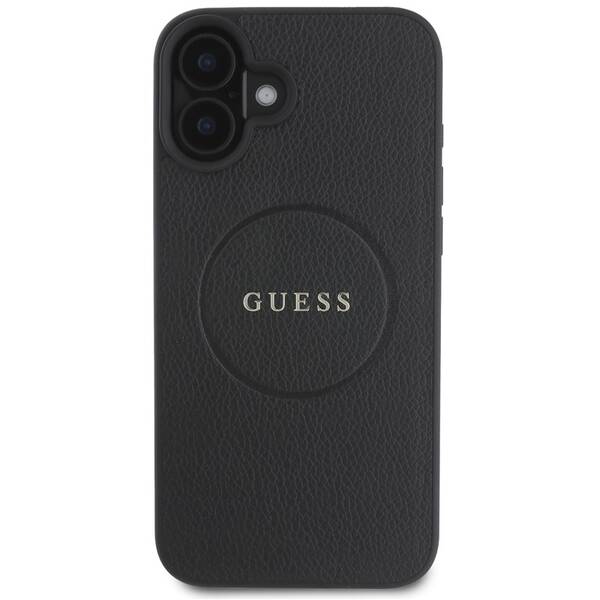 Kryt na mobil Guess PU Grained Classic Logo MagSafe na Apple iPhone 16 Plus černá barva
