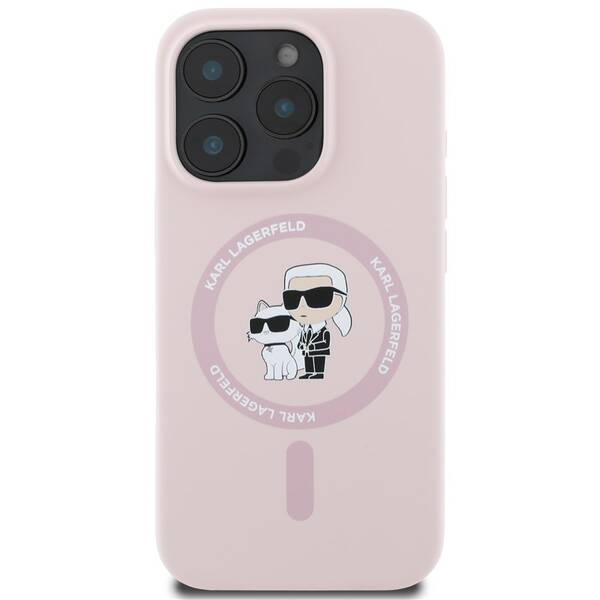 Kryt na mobil Karl Lagerfeld Liquid Silicone Karl and Choupette MagSafe na Apple iPhone 16 Pro růžová barva
