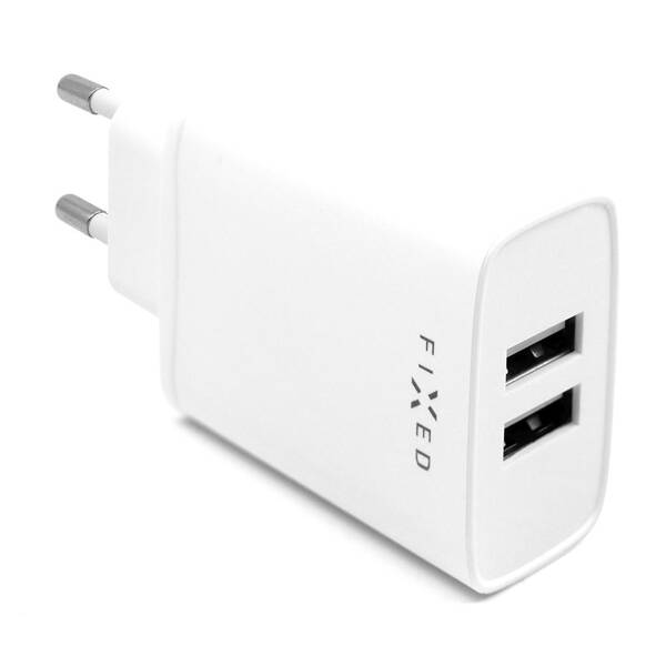 Nabíječka do sítě FIXED 2x USB, 15W Smart Rapid Charge bílá barva
