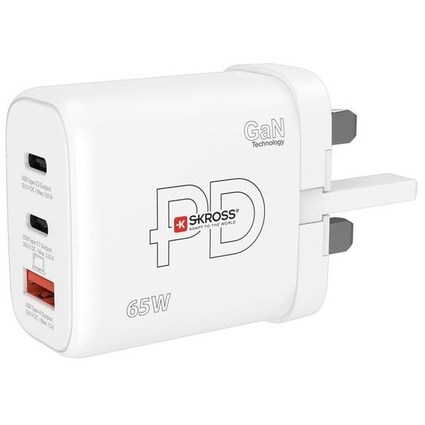 Cestovní adaptér SKROSS USB A+C 65W GaN UK, Power Delivery, typ G 
