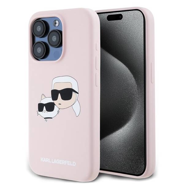 Kryt na mobil Karl Lagerfeld Double Heads, MagSafe na Apple iPhone 15 Pro Black růžová barva
