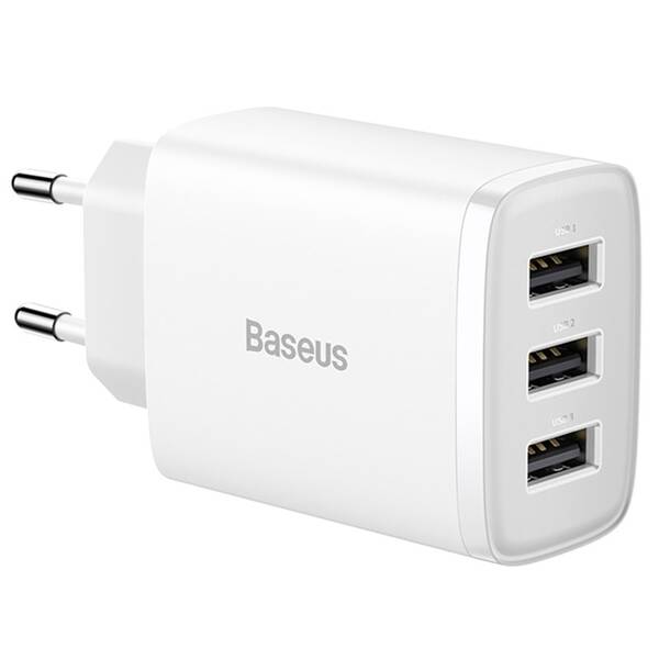 Nabíječka do sítě Baseus 3x USB, 17W bílá barva
