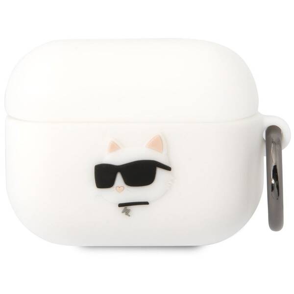 Pouzdro Karl Lagerfeld 3D Logo NFT Choupette Head na Airpods Pro bílá barva
