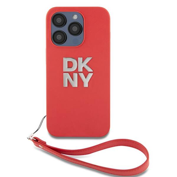 Kryt na mobil DKNY Leather Stack Strap Wrist na Apple iPhone 14 Pro červená barva
