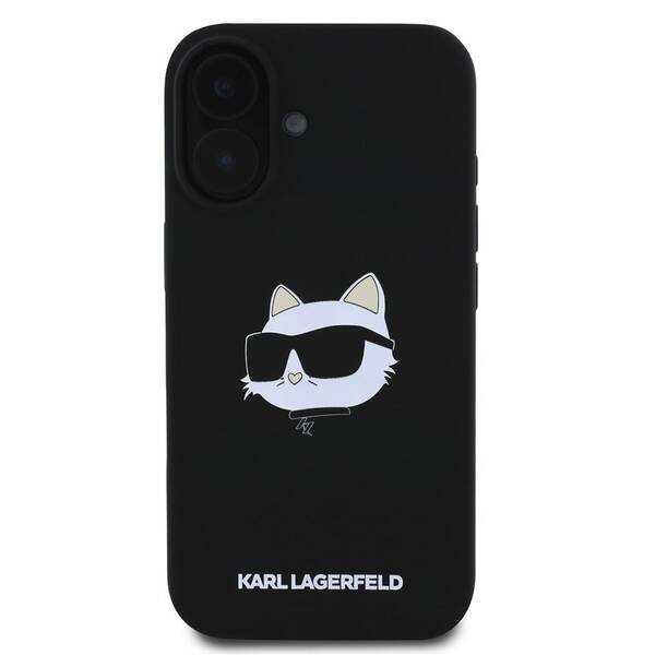 Kryt na mobil Karl Lagerfeld Choupette Head na Apple Iphone 16, MagSafe černá barva
