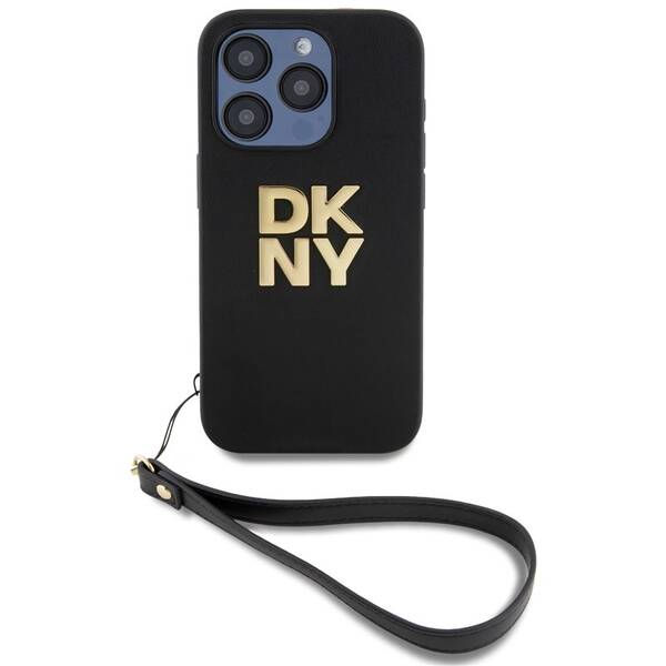 Kryt na mobil DKNY Leather Stack Strap Wrist na Apple iPhone 15 Pro černá barva
