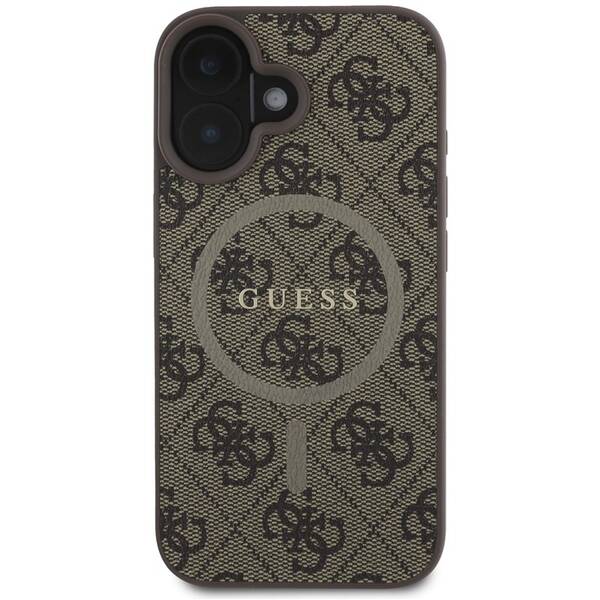 Kryt na mobil Guess PU Leather 4G Colored Ring MagSafe na Apple iPhone 16 hnědá barva
