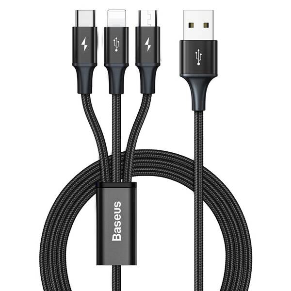 Kabel Baseus Rapid Series 3v1, USB/Micro USB, Lightning, USB-C, 1,2m černá barva
