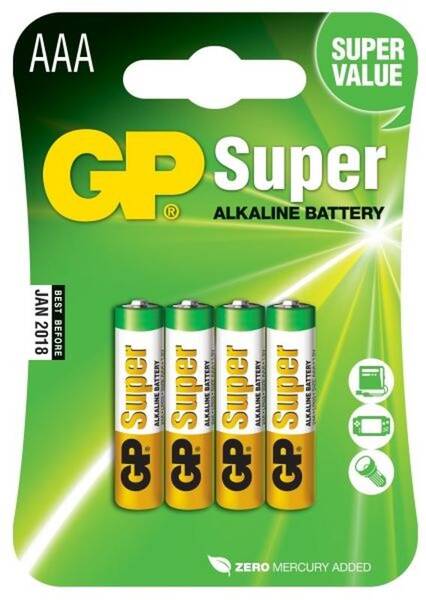 Baterie alkalická GP Super AAA, LR03, blistr 4ks 
