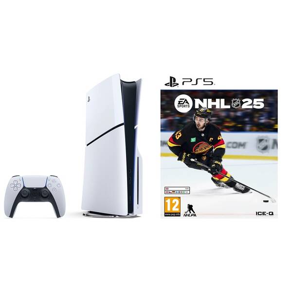 Set výrobků Sony Herní konzole Sony PlayStation 5 (typ modelu - slim) - bílá + Hra EA PlayStation 5 NHL 25 
