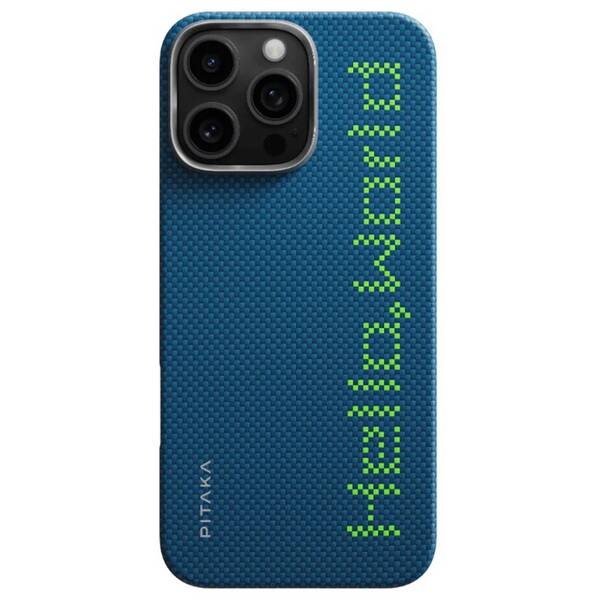 Kryt na mobil Pitaka Tactile Woven Hello World na Apple iPhone 16 Pro modrá barva
