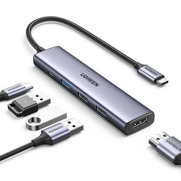 USB Hub UGREEN USB-C/USB-C, 3×USB, HDMI stříbrná barva
