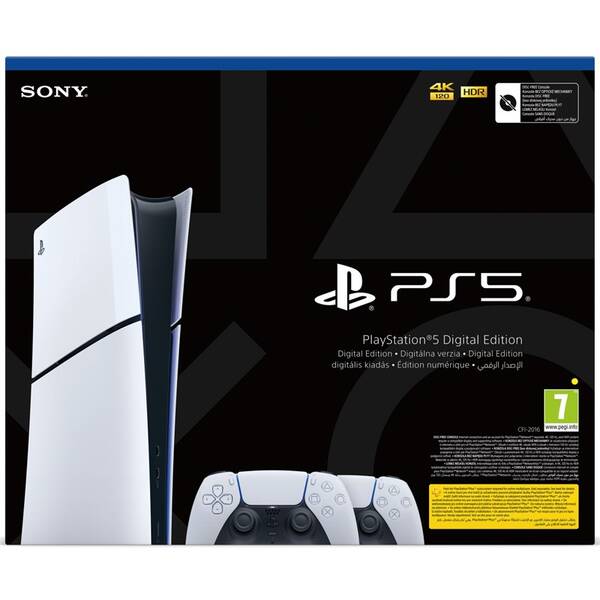 Herní konzole Sony PlayStation 5 Digital (typ modelu - slim) + 2x bezdrátový ovladač DualSense bílá barva
