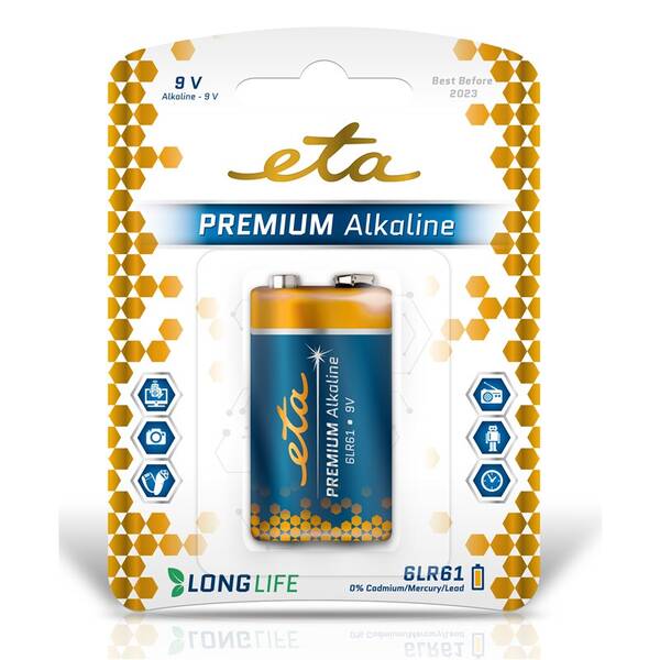 Baterie alkalická ETA ALKALINE 9V, 6LR61, blistr 1ks 
